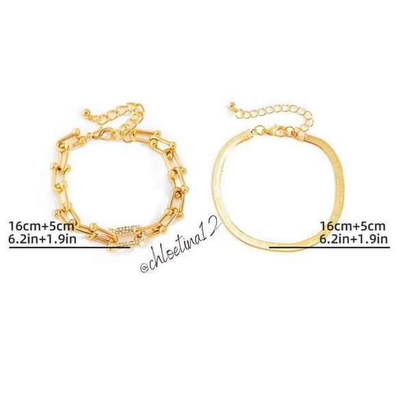 NEW Layered Bracelet Rhinestone U Chain /Flat Chain Set - Picture 7 of 8